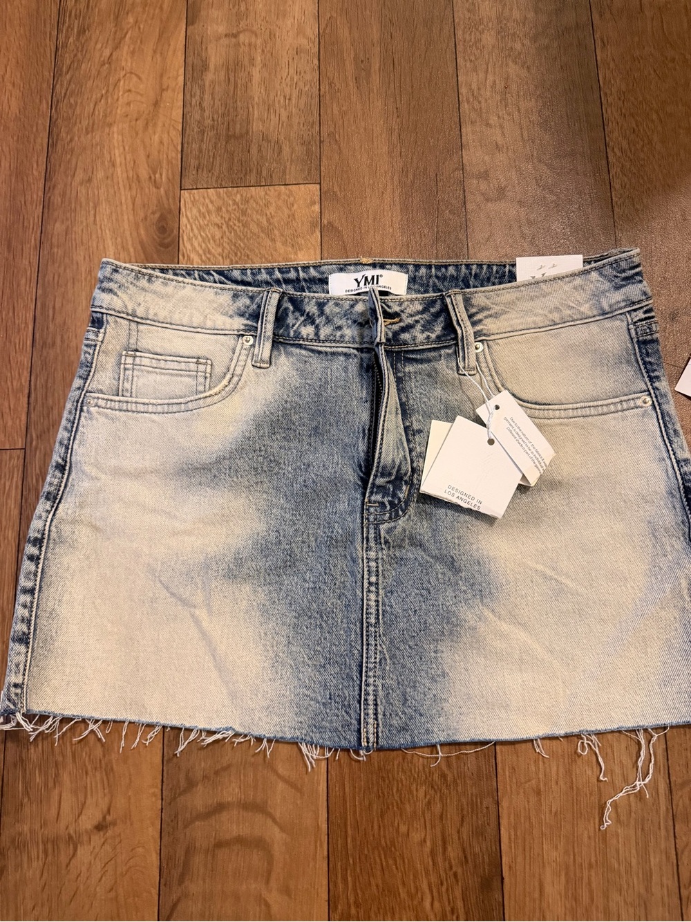 YMI Faded Blue Tie-Dye Effect Denim Mini Skirt
